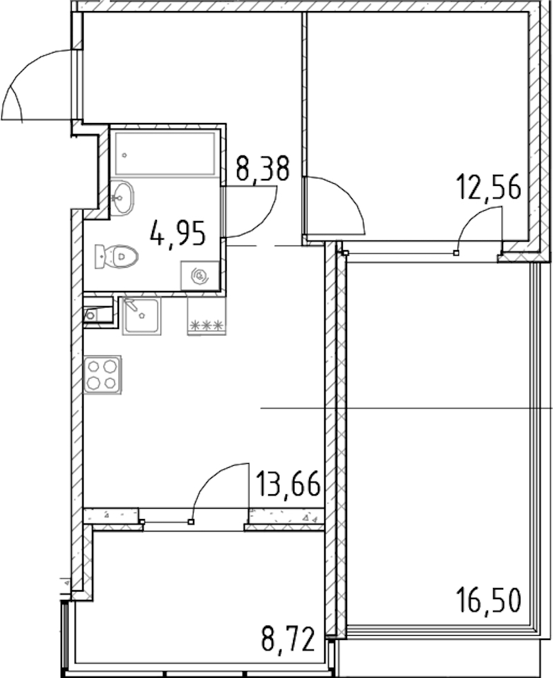 1-комнатная квартира 48.27 м², 13/18 эт., ЖК «Город Первых»